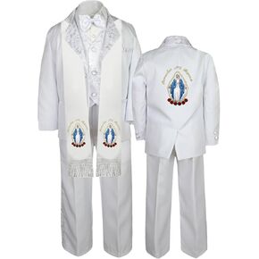 Baby Boy Kids Toddler Baptism White Tuxedo Paisley Color Virgin Mary Stole Sm-7