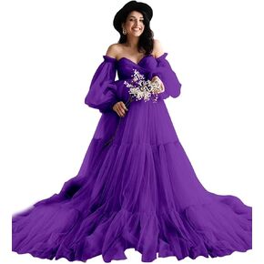 Tulle Maternity Dresses for Photoshoot Off Shoulder Robes Long Sleeve Bridal Lingerie Baby Shower Pregnancy Gowns