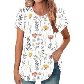 Womens Summer Tops Short Sleeve Shirts Dressy Casual Vintage T Shirts Petal Sleeve Elegant Trendy Blouse Tunic Tees