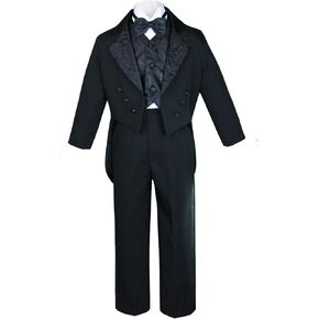 Boy Black Paisley Vest Set Suits Tuxedo Tail Outfits Baptism Baby to Teen