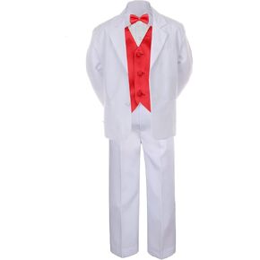7pc RED Vest Bow Tie Boy Baby Toddler Kid White Formal Suit Tuxedo S-20