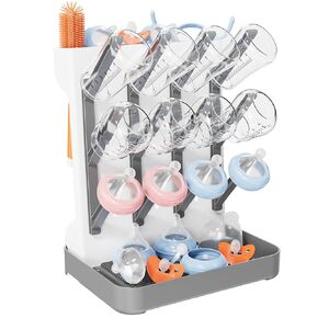 Baby Bottle Drying Rack, Vertical Bottle Dryer Holder Space Saving Standing Bottle Drying Rack for Countertop Kitchen Organize Bottles & Baby Accessories Brushes Pacifiers and Pump Part (Grey)