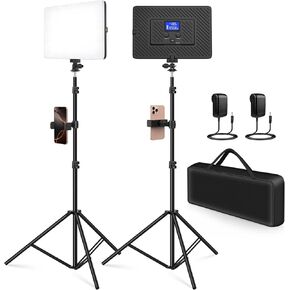 2 Pack Led Video Light Kit, 4000mAh Rechargeable Lithium Battery, Light Panel 2500k-8500k 2200Lux 79 inches Light Stand for Studio Photography Light Video Recording Game Live Streaming