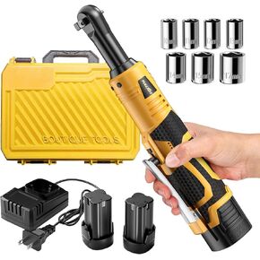 Cordless Electric Ratchet Wrench Set, 3/8" 18V Power Ratchet, 550 RPM, Cordless Ratchet Tool Kit with Variable Speed, LED Light, 2 * 2.0Ah Li-ion Batteries and Fast Charger,Yellow