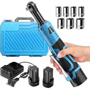 Electric Ratchet Wrench Set,18V Cordless Ratchet Tool Kit,550 RPM, 3/8" Variable Speed Power Ratchet Wrench with LED Light, 2 * 2.0Ah Li-ion Batteries and Fast Charger, Blue