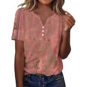 Womens Henley Tops Button V Neck Short Sleeve Shirts Summer Dressy Casual Elegant Trendy Blouse Tunic Soft Tees