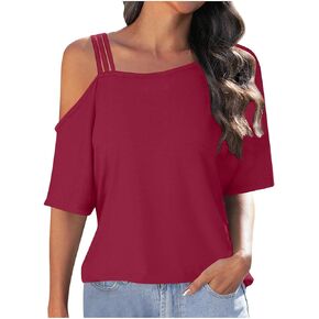 One Side Cold Shoulder Tops for Women Casual Trendy Summer Shirts Sexy Dressy Elegant Blouse Going Out Tops