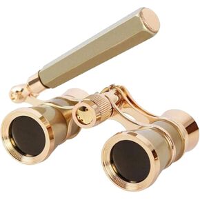 Opera Glasses, Vintage Opera Binoculars, Metal Material Theatre Binoculars, Opera Glasses Binocular with Adjustable Handle Vintage Small Binocular for Concerts Theater Cinema Opera (Gold)