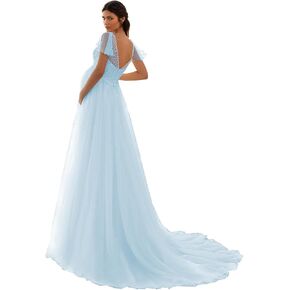 Sequin Maternity Wedding Dresses for Bride V Neck Tulle Pregnant Bridal Gowns Short Sleeves A Line Formal Dresses in Saudi Arabia