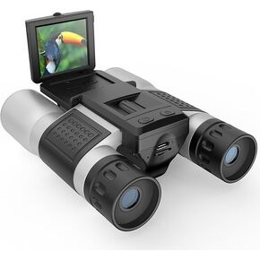 12x32 Binoculars for Adults, Binoculars with Camera, 2" LTPS Display 5MP 1080P Video Photo Recorder for Bird Watching Travel Hunting, with 32GB Micro SD Card, Silvery