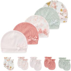 10 Pieces Newborn Baby Cotton Cap and Mitten Sets