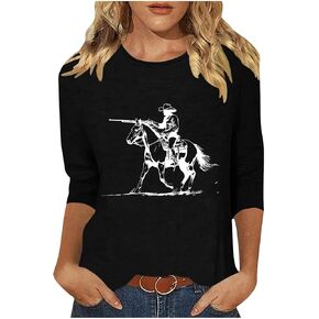 Cow Shirt Women Funny Cute Cattle Cowgirl T-Shirt Animal Graphic Tee Farm Life Casual 3/4 Sleeve Tops Workout Going Out