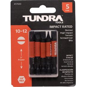 Tools #10-12 Impact Screwdriving Slotted Bits, 5 Pack, Impact Rated for Impact Drivers