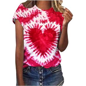 Womens Junior Summer Tops Short Sleeve Shirts Plus Size Tie Dye Printing Tops Dressy Casual Loose Fit Graphic Tees