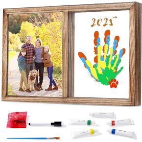 Lurgno Family Handprint Kit, DIY Baby Hand and Footprint Kit， Handmade Keepsake Wooden Frame, Family Gifts with 5 Non-Toxic Baby-Safe Paint, Ideas Gift for New Parents, Father's Day, Mother's Day