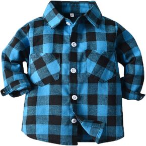 Kids Toddler Flannel Shirt Jacket Plaid Long Sleeve Lapel Button Down Shacket Baby Boy First Birthday Shirt Long Sleeve