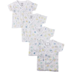 Bambini White Side Snap Short Sleeve Shirt - 4 Pack - Newborn