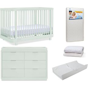 Delta Children Nest Crib 6 قطع أثاث حضانة الأطفال مجموعة-في السرير القابل للتحويل ، خزانة ، تغيير أعلى ، مرتبة ، ملاءات مجهزة ووسادة تغيير ، حكيم الضوء