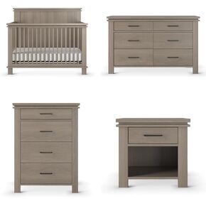 Child Craft Denman Crib, Dresser, Chest, and Nightstand 4-Piece Nursery Set, Grows with Your Baby (Crescent Gray)