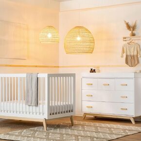 dadada Soho 3-in-1 Convertible Crib & 5-Drawer Dresser Set – Solid Wood, GREENGUARD Gold Certified, Adjustable Crib Height – Nursery Dresser with Soft-Close Drawers & Anti-Tip Kit, 2-Year Warranty