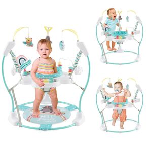 HONEY JOY Baby Bouncer Activity Center, Infant Jumper and Table w/ 360° Rotary Seat, 3 Adjustable Heights, Mat, Music, Lights, Sounds & Developmental Toys, Activity Center for Babies 6+ Months, Blue