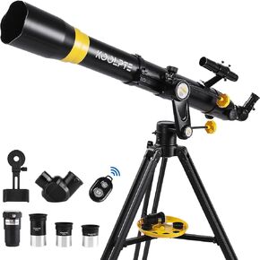 Telescope 90mm Aperture 900mm - Vertisteel AZ Mount Base, High Precision Adjustment, Magnification 45-450x, Wireless Remote, Phone Adapter - Ideal for Astronomy Enthusiasts and Beginners (White)