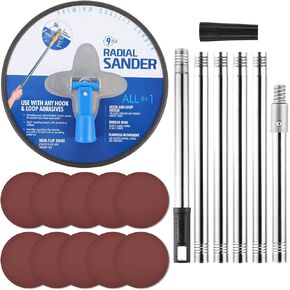 Drywall Pole Sander, 9 Inch Round Pole Sander with 30-86 Inch Manual Adjustable Extension Pole for Dry Wall Ceiling Sanding Painting Includes 10 Pcs Sanding Sheets (80, 100, 120, 180, 240 Grit)