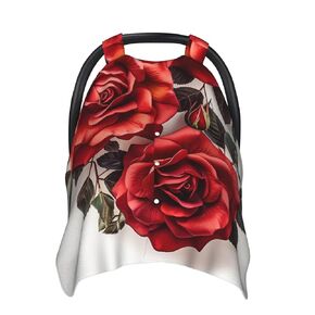 Red Rose Flower Cluster Baby Car Seat Canopy Cover, Multi Use Breathable Nursing Breastfeeding Covers for Mom Soft Stroller Sun Shade Newborn Shower Gift