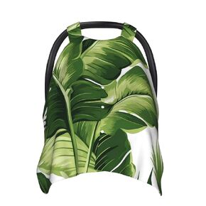 Cute Green Palm Leaves Baby Car Seat Canopy Cover, Multi Use Breathable Nursing Breastfeeding Covers for Mom Soft Stroller Sun Shade Newborn Shower Gift
