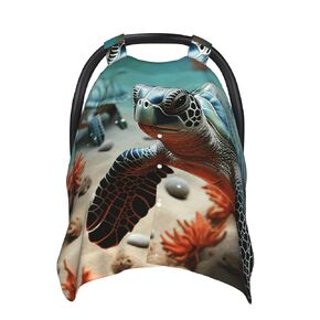 Turtle Starfish Baby Car Seat Canopy Cover, Multi Use Breathable Nursing Breastfeeding Covers for Mom Soft Stroller Sun Shade Newborn Shower Gift