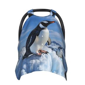 Snow Mountain Penguin Baby Car Seat Canopy Cover, Multi Use Breathable Nursing Breastfeeding Covers for Mom Soft Stroller Sun Shade Newborn Shower Gift
