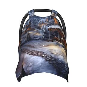 Christmas Village Baby Car Seat Canopy Cover, Multi Use Breathable Nursing Breastfeeding Covers for Mom Soft Stroller Sun Shade Newborn Shower Gift