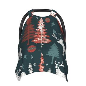 Cow Deer Tree Christmas Baby Car Seat Canopy Cover, Multi Use Breathable Nursing Breastfeeding Covers for Mom Soft Stroller Sun Shade Newborn Shower Gift