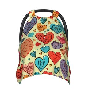 Colorful Heart Pattern Baby Car Seat Canopy Cover, Multi Use Breathable Nursing Breastfeeding Covers for Mom Soft Stroller Sun Shade Newborn Shower Gift