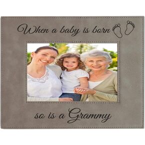 CustomGiftsNow When a Baby is Born so is a Grammy Laser Engarved Faux Leather Grey Leatherette Wall Hanging/Tabletop 5x7 Landscape Picture Group Family New Grandchild Baby Photo Frame