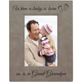 CustomGiftsNow When a Baby is Born so is a Great Grandpa Laser Engarved Faux Leather Grey Leatherette Wall Hanging/Tabletop 5x7 Vertical Picture Group Family New Grandchild Baby Photo Frame
