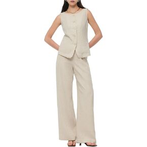 Two Piece Sets for Women Summer Beach Vacation Dressy Vest Tops and Pants Matching Set Linen Sets for Women 2 Piece