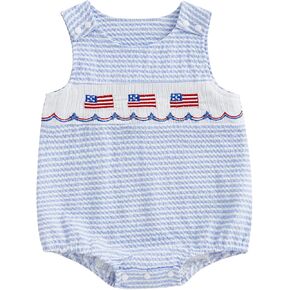 Twopumpkin 4th Fourth Of July Baby Boy Outfit Newborn American Flag Onesie USA Bubble Romper Overalls Smocked Outfits