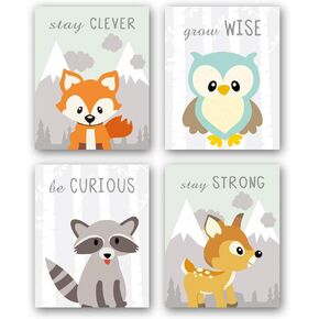 CHDITB Woodland Framed Canvas Print, Woodland Nursery Decor for Boys and Girls, Animal Pictures for Nursery Baby Room Decor, Set of 4 (8x10inches) Forest Jungle Animal Art Prints for Home Decorations