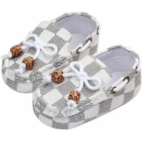Stylish Baby Boy's Checkered Loafers – Comfortable Slip-On Moccasins with Bow Accent
