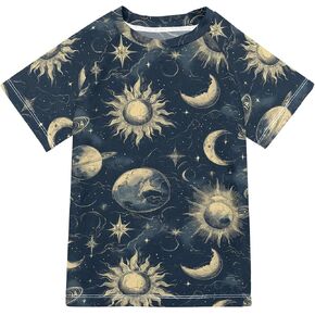 Sun Moon Galaxy Navy Kids Bathing Suits Girls Sun Protection Basketball Shirt Swimwear Beach Tops 3T