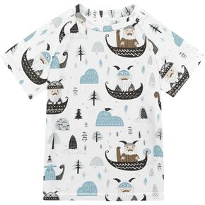 Little Vikings Trendy Scandinavian Bathing Suit Girls Short Sleeves Volleyball Shirts Swimwear Beach Tops 3T
