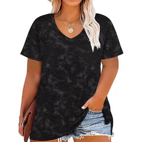 RITERA Plus Size Tops for Women Oversized Summer Basic V Neck Short Sleeve Henley Shirt Casual Blouses XL-5XL in Kuwait
