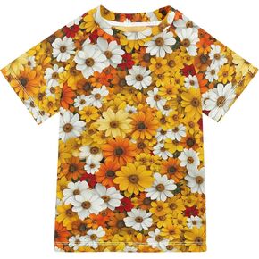 Spring Flowers Tickseed Girl Bathing Suit UV Protection Sports Shirts Swimwear Beach Tops 3T