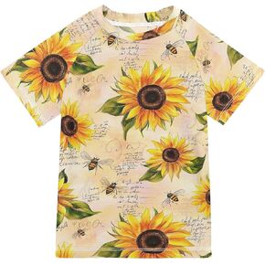 Vintage Sunflowers Bees Bathing Suit Girls UV Protection Beach Tops Swimwear Beach Tops 3T