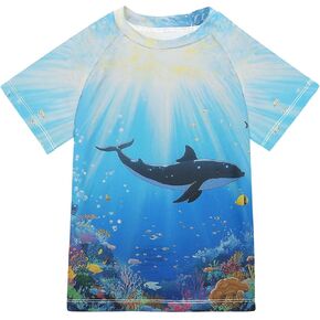 Cartoon Whale Jellyfish Corals Girls Bathing Suit UV Protection Active Shirts Swimwear Beach Tops 3T