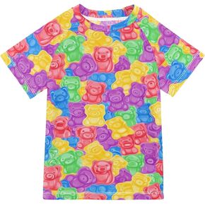 Colorful Sweet Jelly Bears Kids Bathing Suits Girls Sun Protection Football Sports Shirt Swimwear Beach Tops 3T