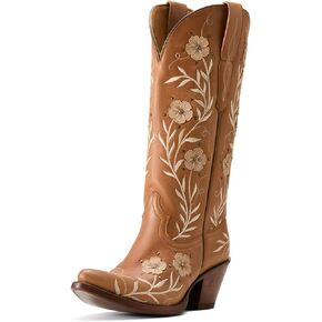 ARIAT Womens Romance Floral Embroidered Pointed Toe Casual Boots Mid Calf Mid Heel 2-3" - White