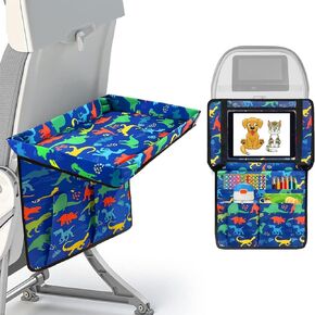 Adjustable Kids Tray Table Cover with Multi Portable Pockets, Airplane Travel Essentials for Kids, Toddlers, Adults, Airplane Must Haves, Plane Travel Essential, Travel Tray for Plane Train, Dinosaur