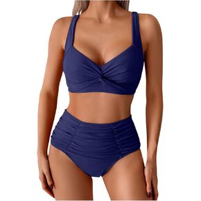 Womens Swimsuit Two Piece Sets Ruched Swimwears High Waisted Tummy Control Full Coverage Bikini Bottom Beachwear